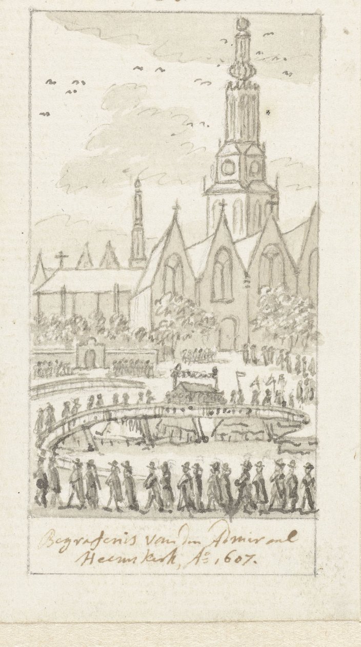 Pogrzeb Jacoba van Heemskercka w Oude Kerk w Amsterdamie, 1607 autorstwa Simon Fokke