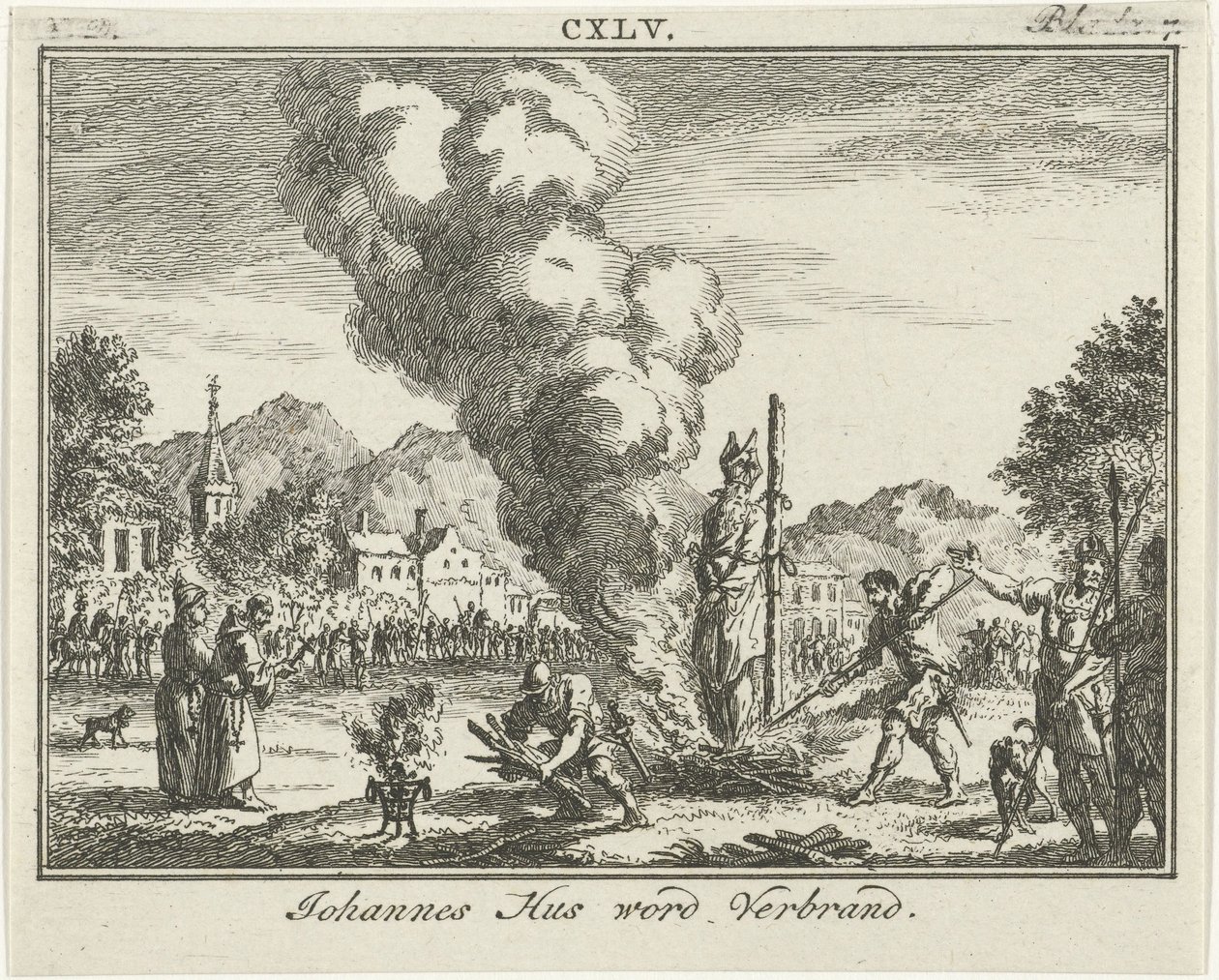 Spalenie Jana Husa na stosie, połowa XVIII w. autorstwa Simon Fokke