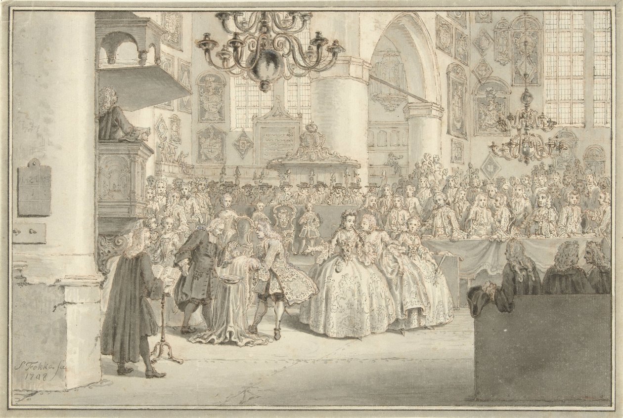 Chrzest księcia Wilhelma V, 1748 autorstwa Simon Fokke