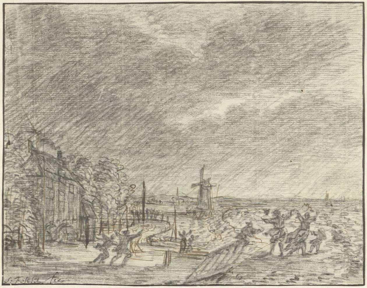 Gwałtowna burza i powódź w Halfweg, 15 listopada 1775 autorstwa Simon Fokke