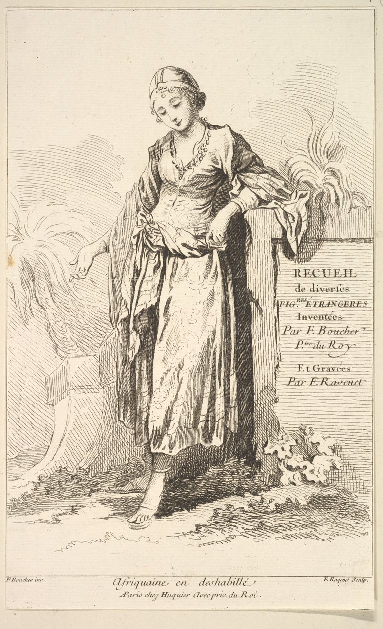 Afrykańska kobieta w peniuaru, z Zbiór różnych postaci obcych Wynaleziony przez..., XVIII wiek. autorstwa Simon Francois Ravenet