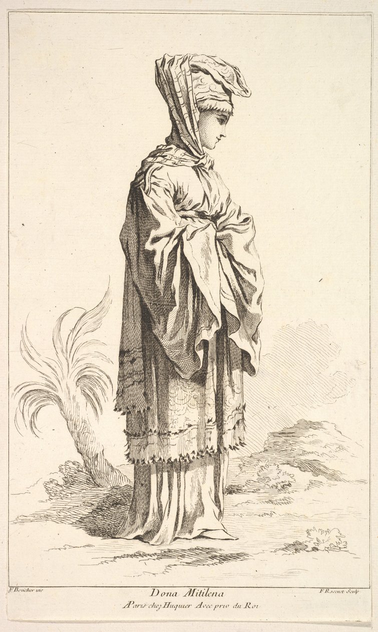 Dona Mitilena, z Kolekcji różnych postaci obcych Wymyślone przez F. Bouche..., XVIII wiek. autorstwa Simon Francois Ravenet