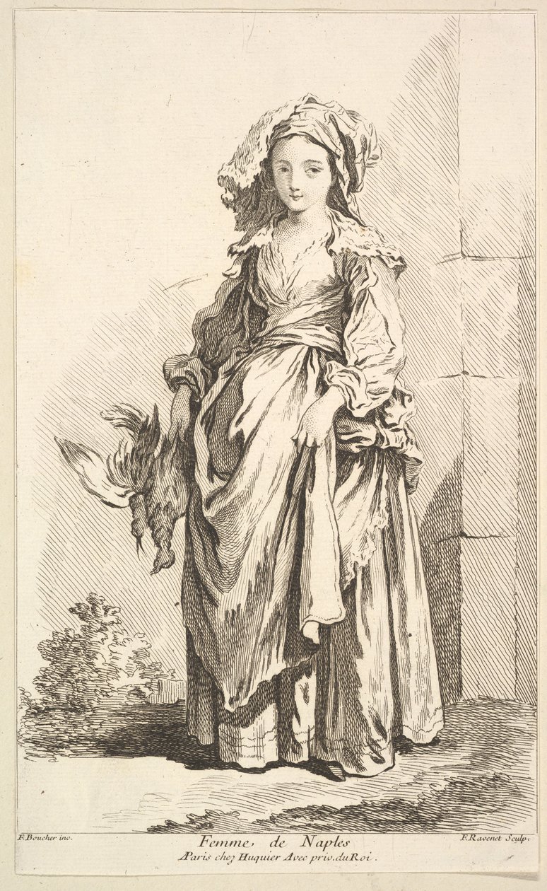 Kobieta z Neapolu, ze zbioru różnych postaci obcych Wymyślone przez F. Bouc..., XVIII wiek. autorstwa Simon Francois Ravenet
