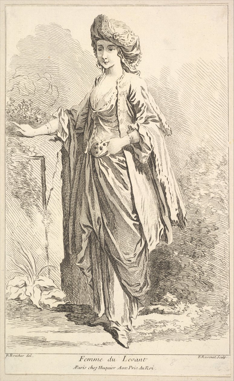 Kobieta Lewantu, ze zbioru różnych postaci obcych Wymyślone przez F. Bouc..., XVIII wiek. autorstwa Simon Francois Ravenet