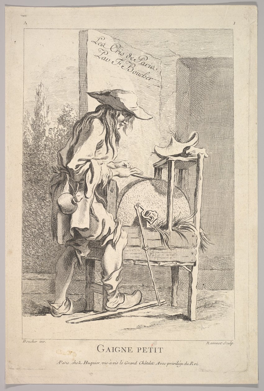 Frontyspis: Gaigne Petit, z Le Cris de Paris The Cries of Paris, płyta 1, XVIII wiek. autorstwa Simon Francois Ravenet