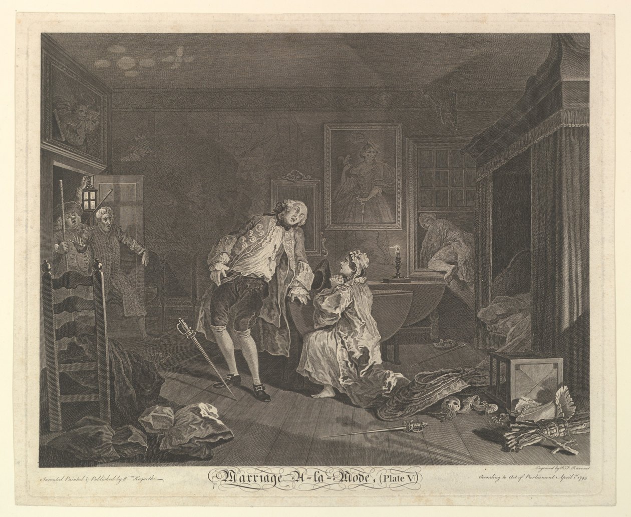 Małżeństwo A-la-Mode, Tablica V, kwiecień 1745. autorstwa Simon Francois Ravenet