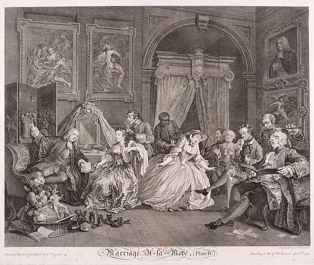 Małżeństwo a la Mode”, 1745, tablica IV autorstwa Simon Francois Ravenet