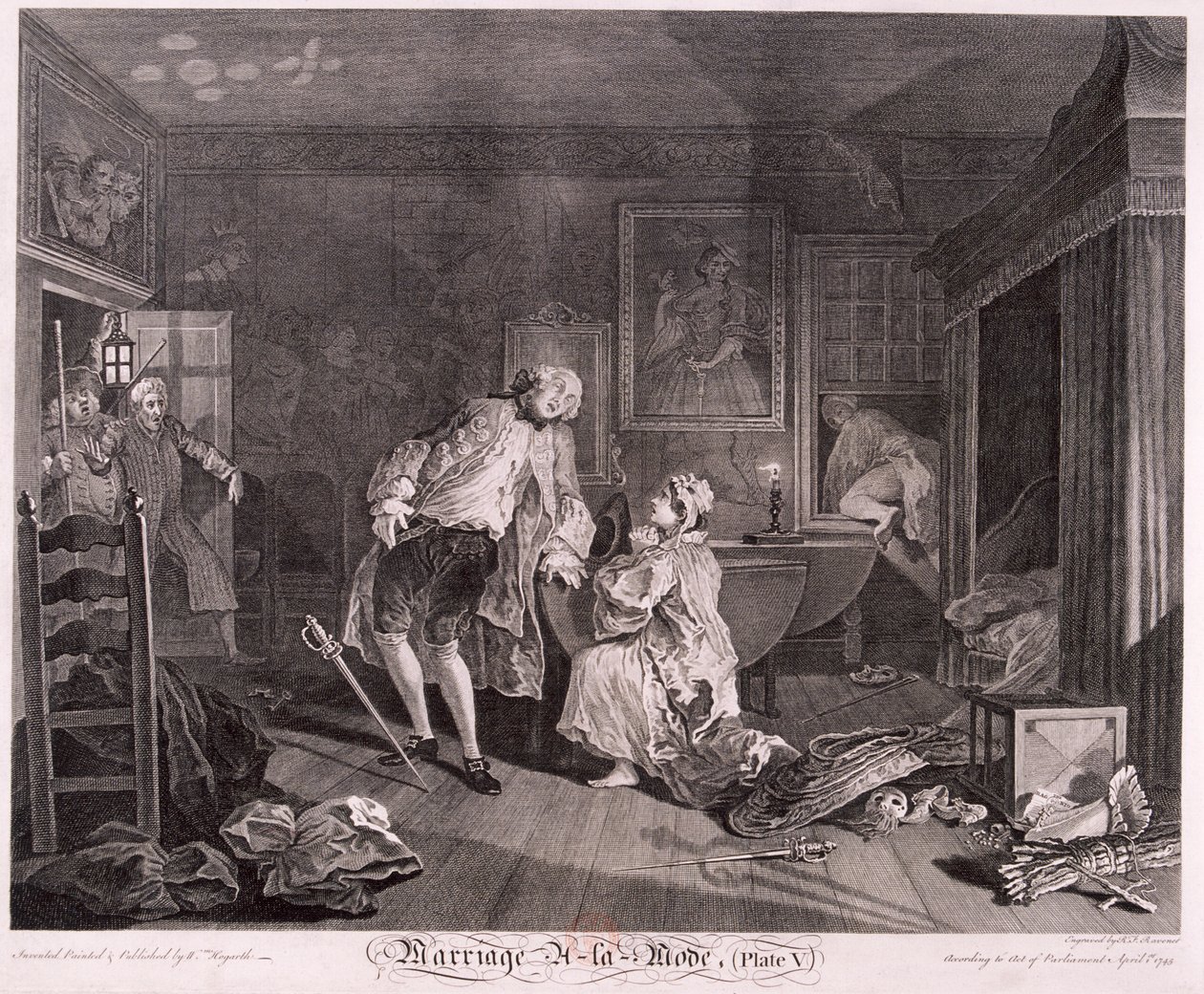 „Małżeństwo a la mode, płyta V”, 1745 autorstwa Simon Francois Ravenet