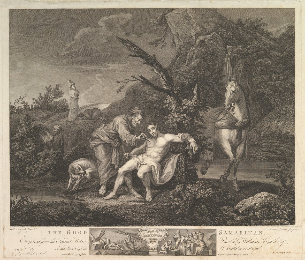 Dobry Samarytanin Św. Łukasza, rozdz. 10, werset 30, 24 lutego 1772 r. autorstwa Simon Francois Ravenet