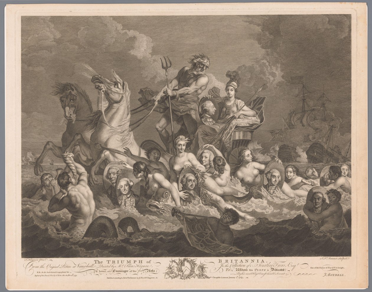 Alegoria marynarki brytyjskiej i zwycięstwo nad flotą francuską Triumf Britannii (tytuł na obiekcie) autorstwa Simon François Ravenet (le vieux)