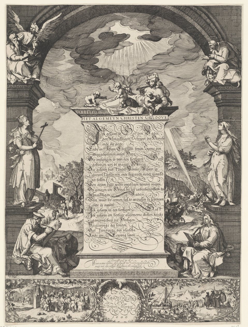 Alegoria wyznania wiary z czterema ewangelistami autorstwa Simon Frisius