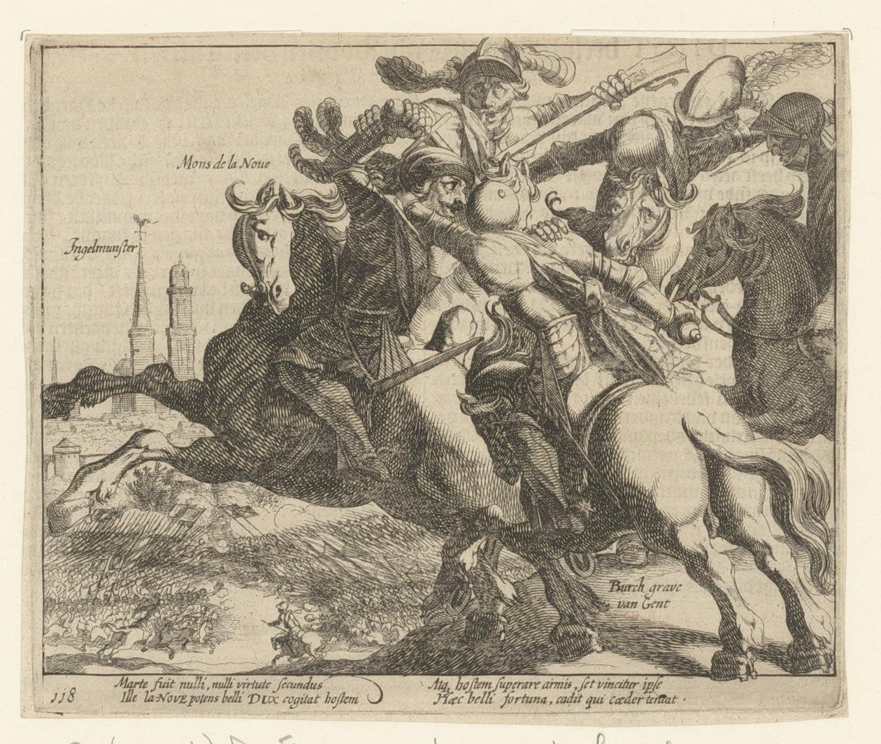 François de la Noue pojmany podczas bitwy pod Ingelmunster, 1580 r. autorstwa Simon Frisius
