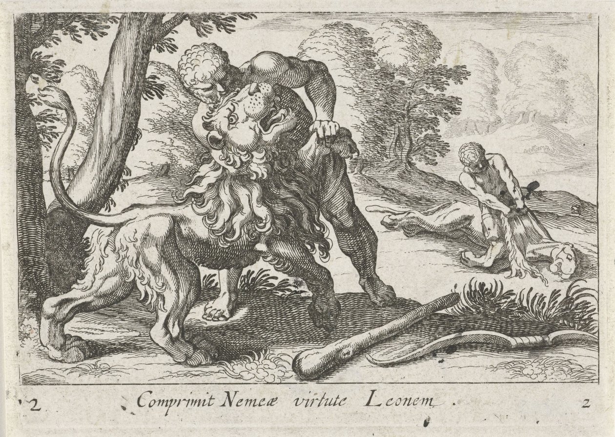 Herkules w walce z lwem nemejskim autorstwa Simon Frisius