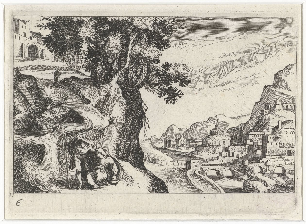 Landschap spotkał Judę en Tamar Krajobraz południowoeuropejski (tytuł serii) Topografia różnych regionów (tytuł serii) autorstwa Simon Frisius