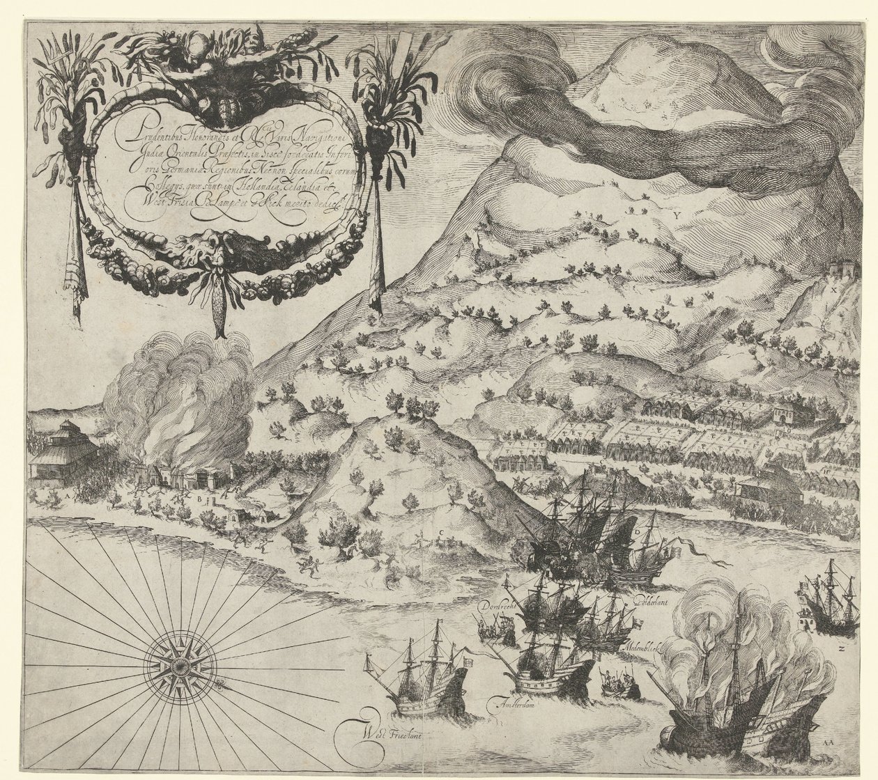 Zwycięstwo Holendrów nad Portugalczykami na Tidore (ilustracja po lewej), 1605 r. autorstwa Simon Frisius