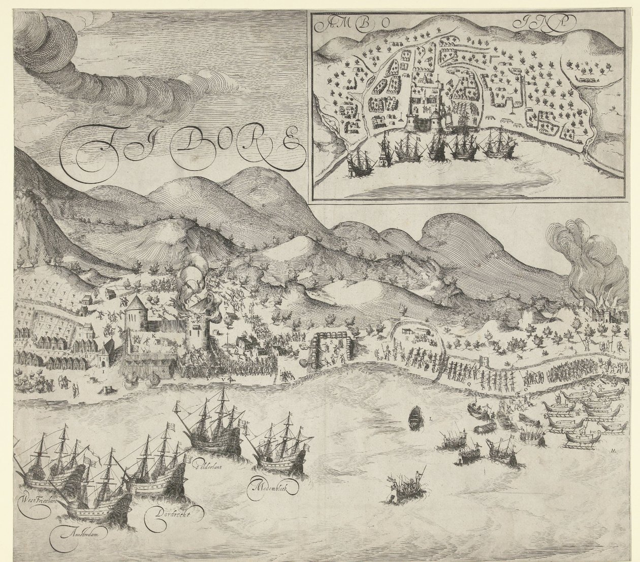 Zwycięstwo Holendrów nad Portugalczykami na Tidore (obraz po prawej), 1605 r. autorstwa Simon Frisius