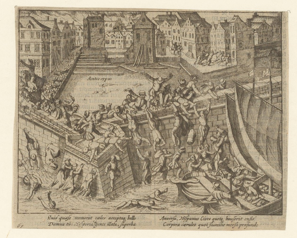 Hiszpańska furia: mieszkańcy uciekają do rzeki Scheldt, 1576 r. autorstwa Simon Frisius
