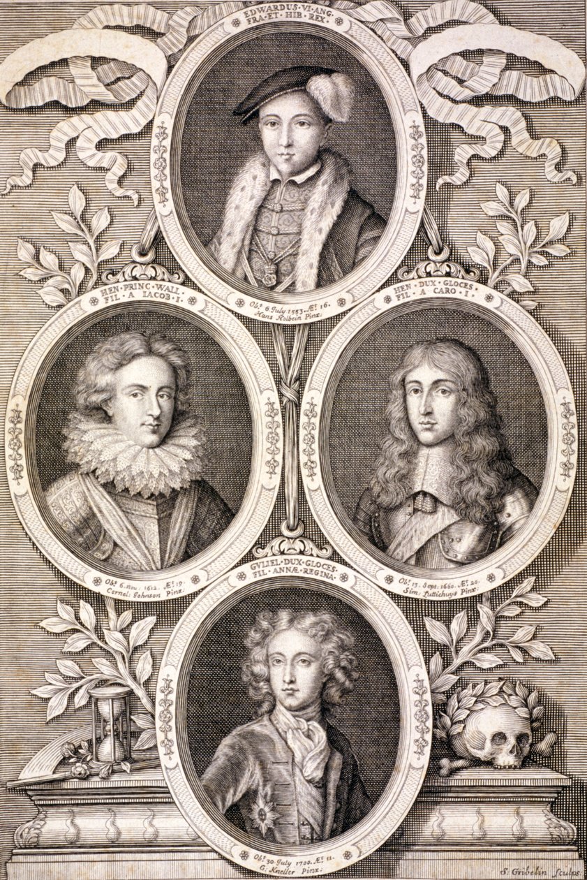 Edward VI, Henryk i Wilhelm, książęta Gloucester i Henryk, książę Walii, ok. 1700 r. autorstwa Simon Gribelin