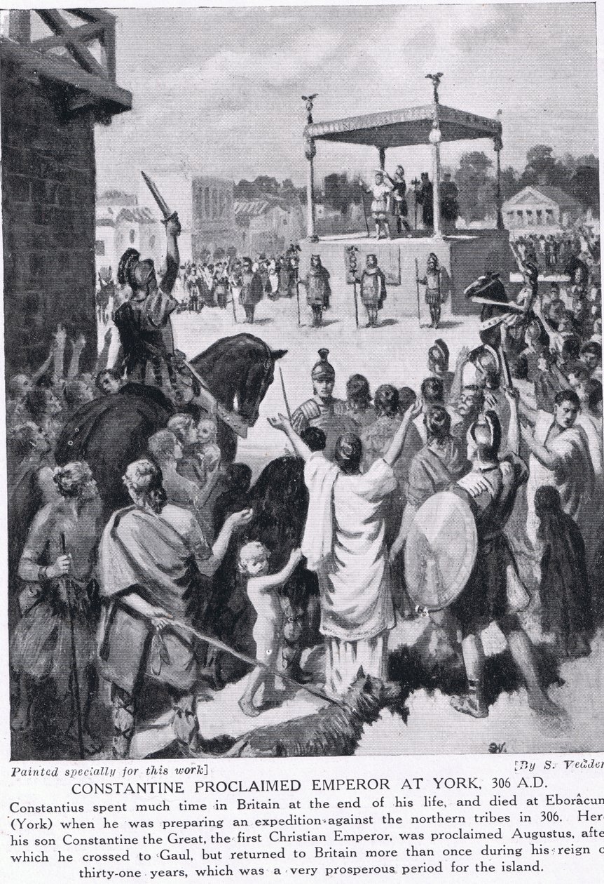 Konstantyn ogłoszony cesarzem w Yorku, 306 r. n.e., ilustracja z "Hutchinson