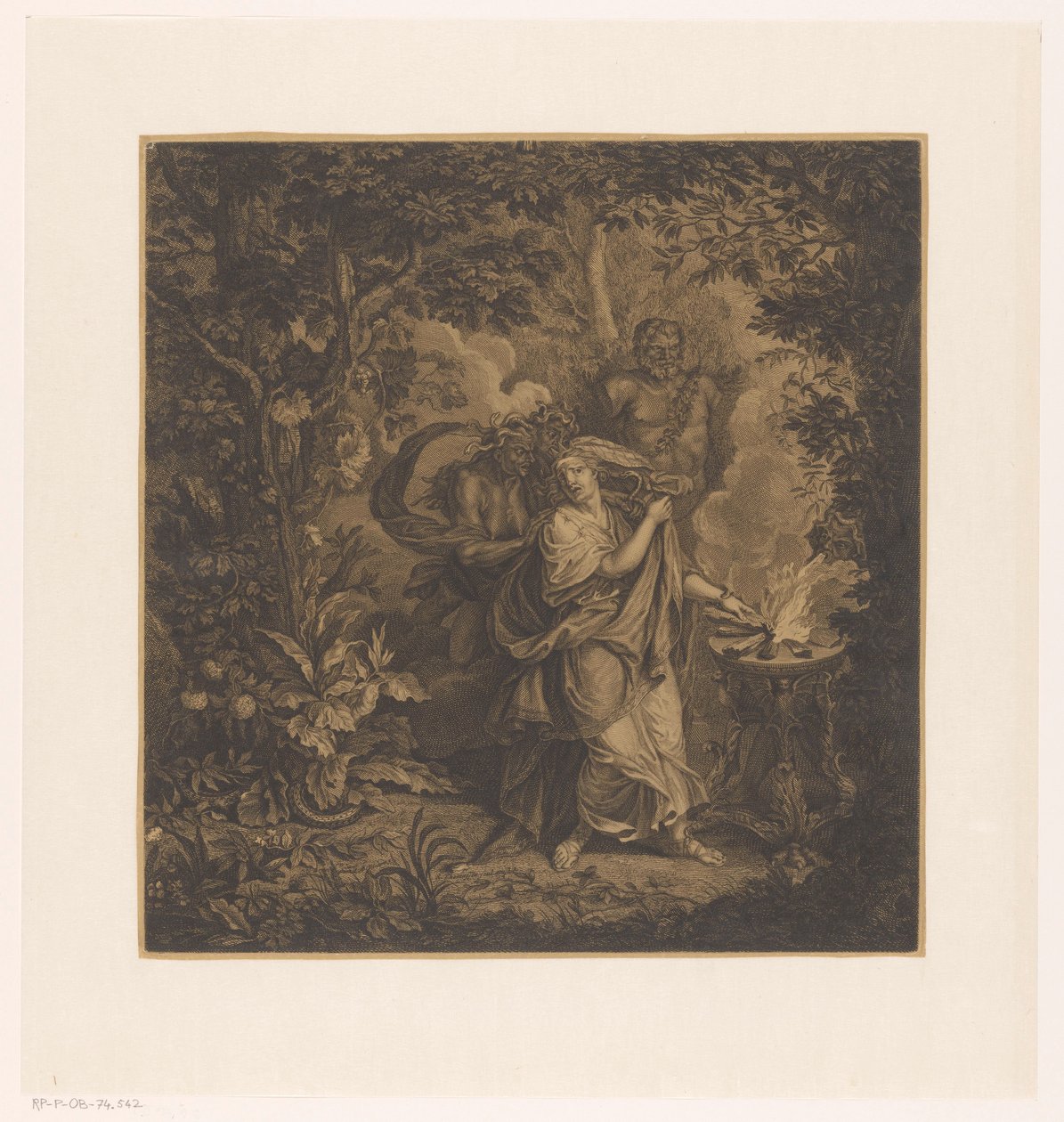 Scena mitologiczna z królową składającą ofiary w lesie, prawdopodobnie Althaea i trzema gorgoniami autorstwa Simon Henri Thomassin