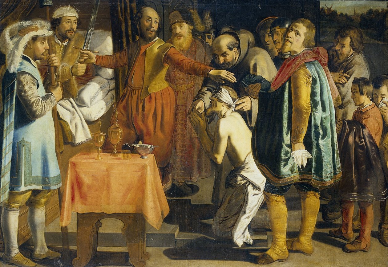 Willem III, hrabia Holandii, nakazuje ściąć głowę komornika Zuid Holland, 1336 autorstwa Simon Henrixz (copy after)