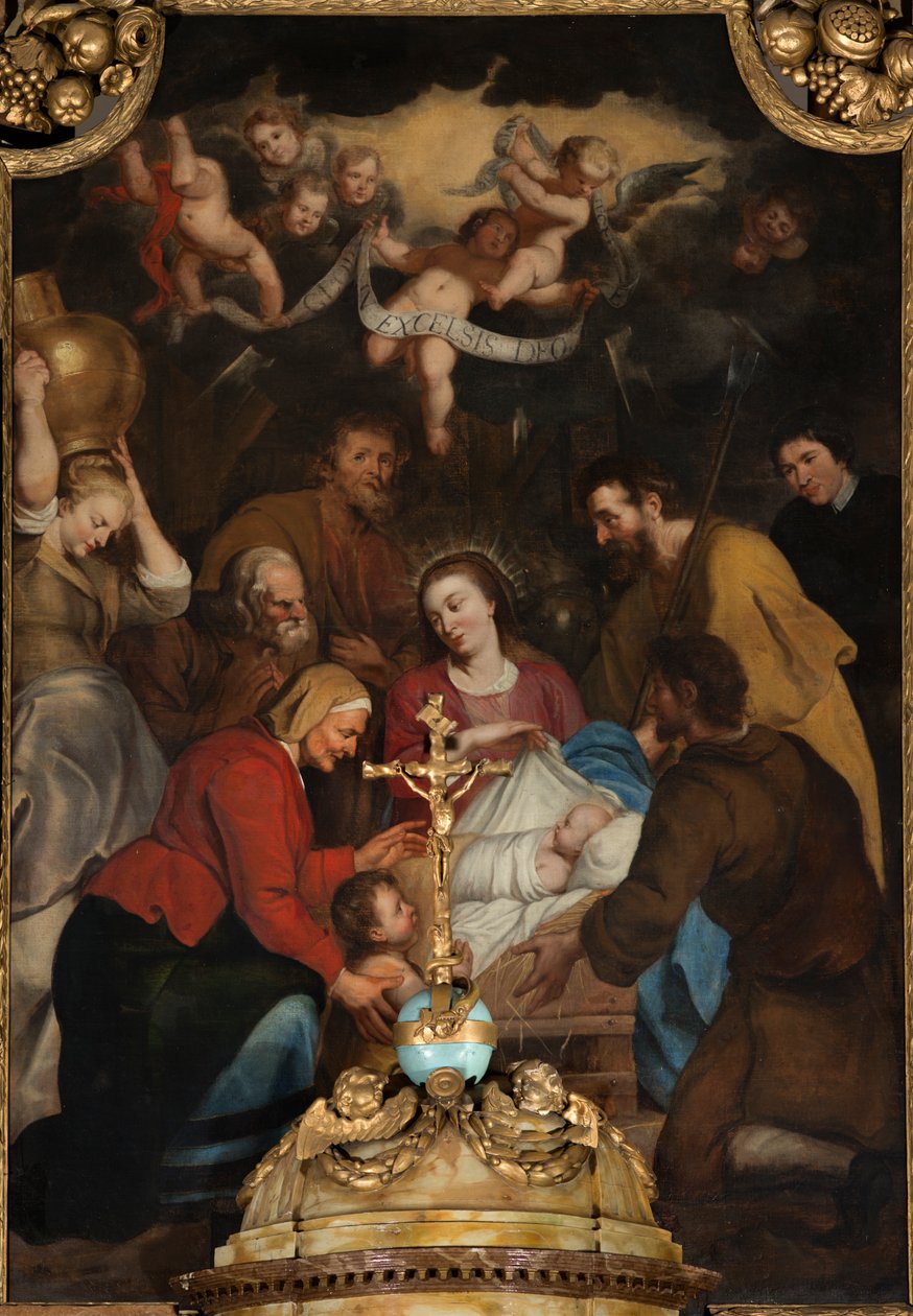 Kościół parafialny (niższe imię, kościół Sint-Vedastu). Wnętrze. Ołtarz główny. Adoracja Trzech Króli. Szymona De Paepego. Około 1660-1 autorstwa Simon II de Pape