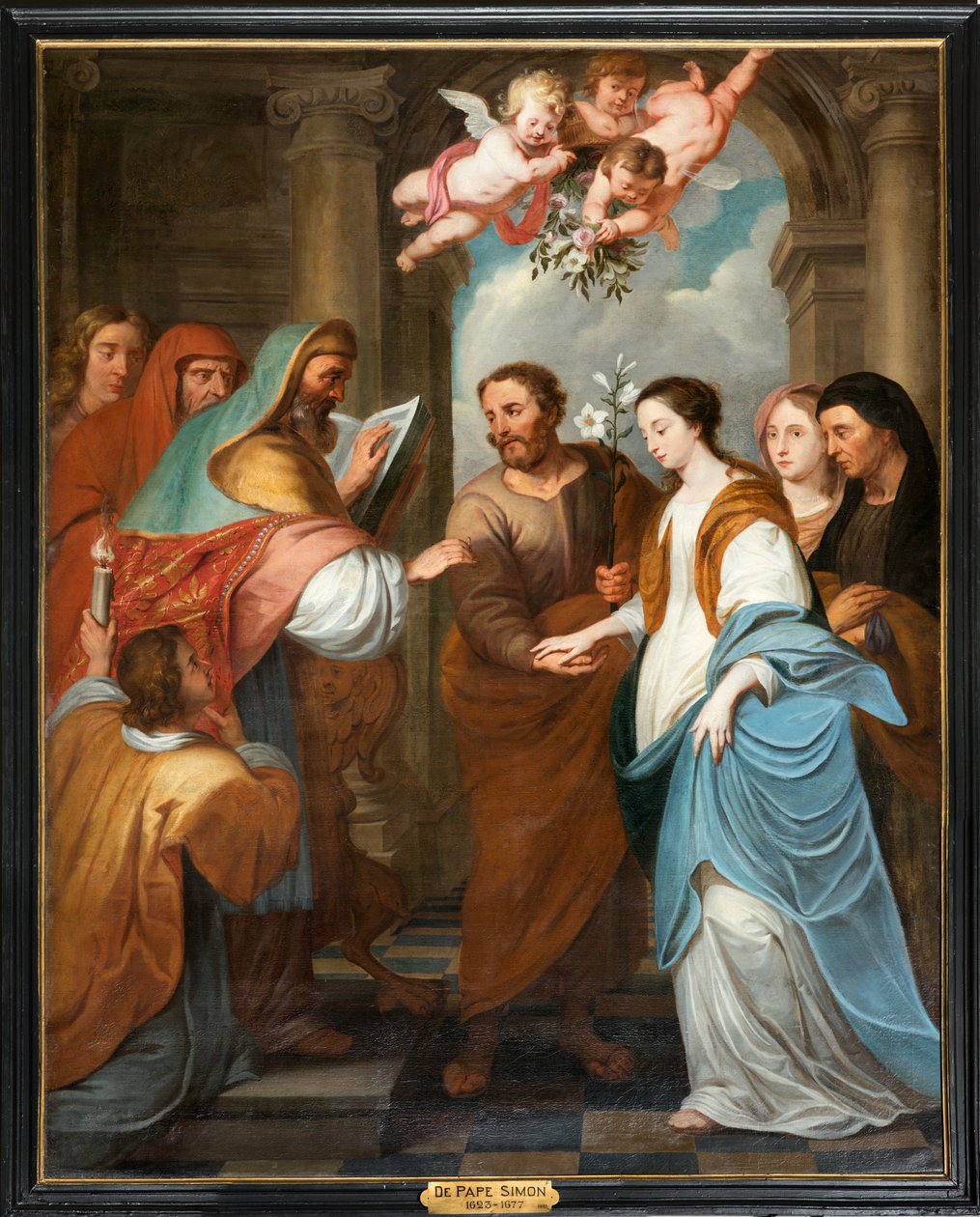 Kościół parafialny (Parochiekerk Sint-Eligius). Szymona De Pape. 3 Zaręczyny Dziewicy. XVII wiek. autorstwa Simon II de Pape