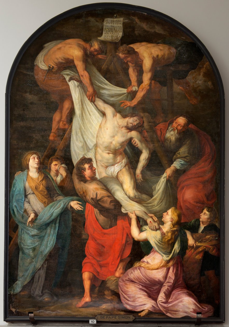 Kościół parafialny (Sint-Walburgakerk). Obraz „Zejście krzyża”. Szymona De Pape. Skopiuj do PPrubens. Połowa XVII wieku. autorstwa Simon II de Pape