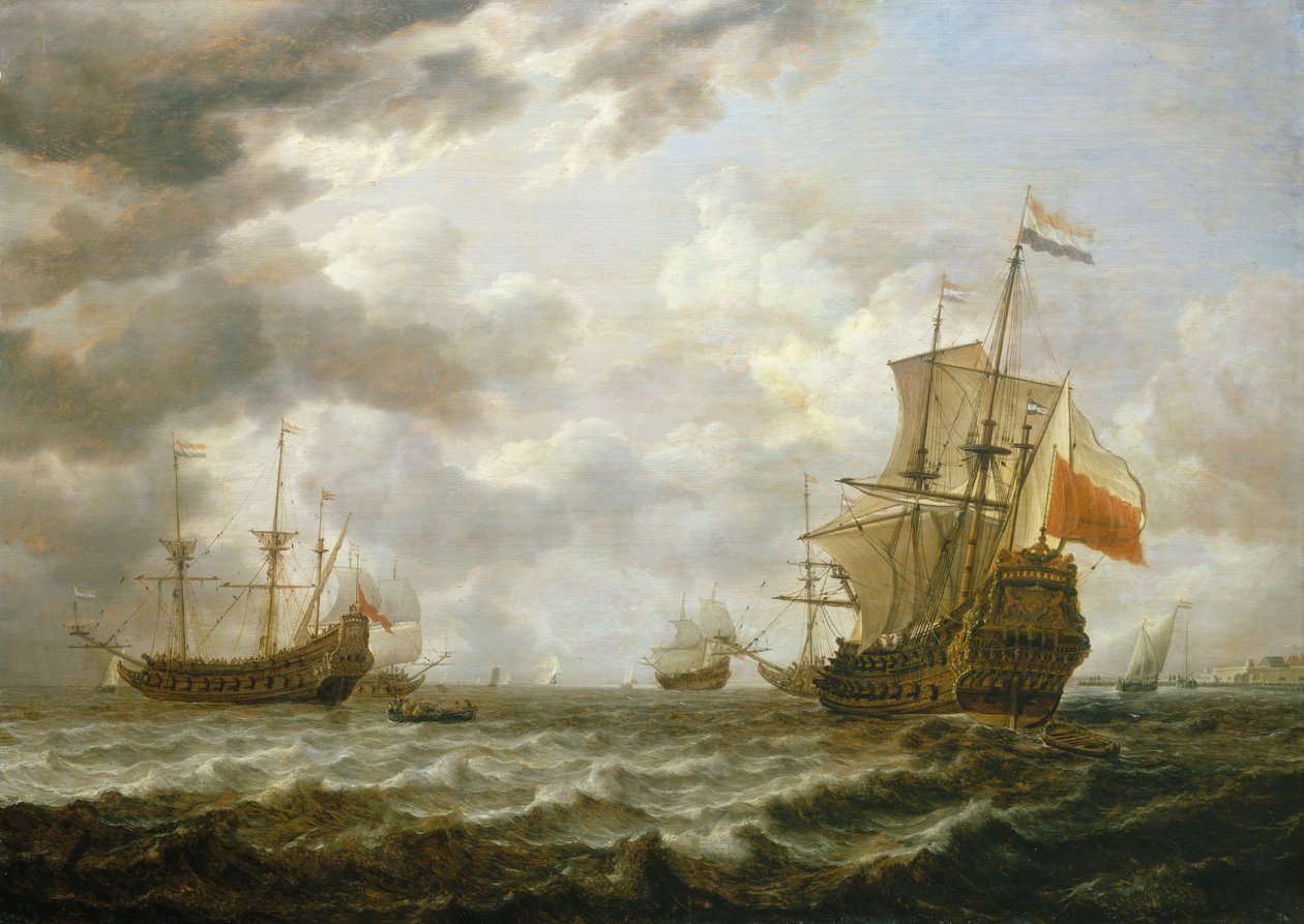 Brederode u wybrzeży Hellevoetsluis, połowa XVII wieku (obraz) autorstwa Simon Jacobsz. Vlieger