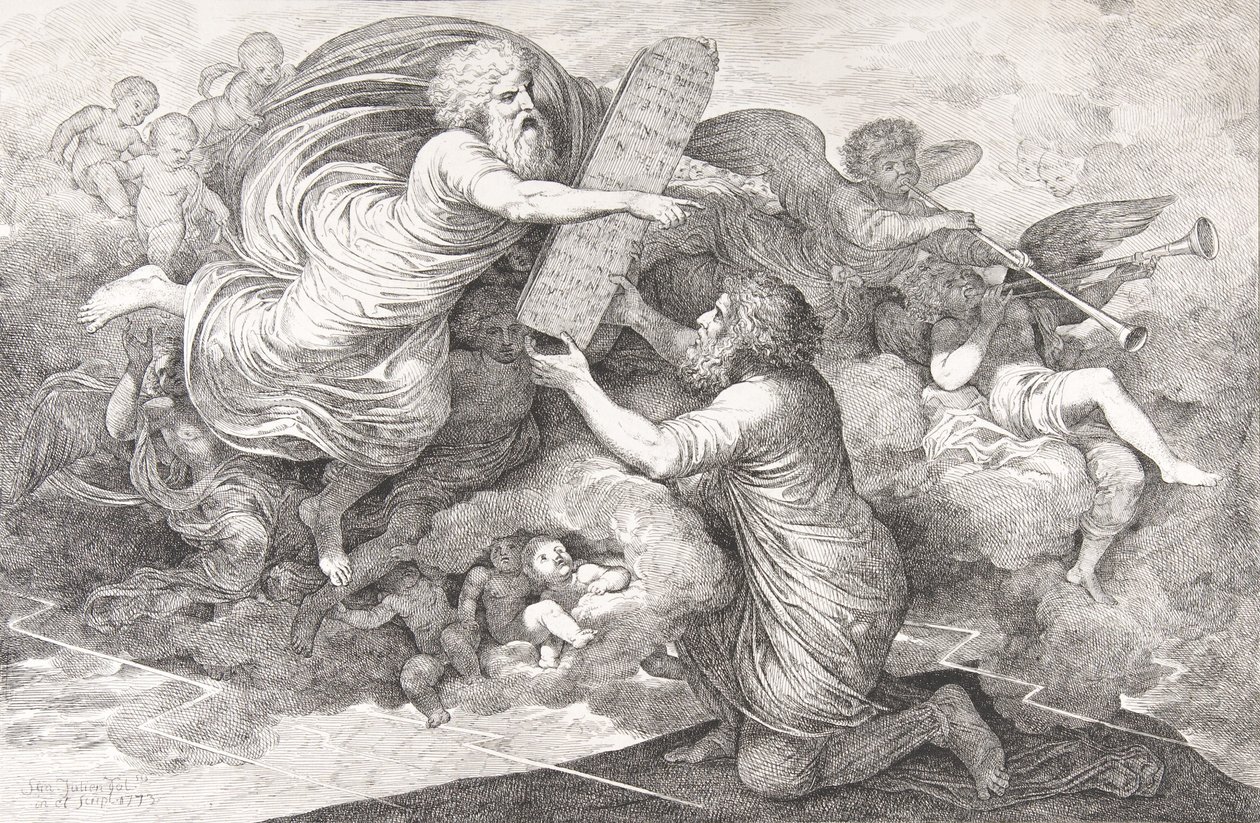 Mojżesz na Synaju Tablice prawa żydowskiego, 1773. autorstwa Simon Julien