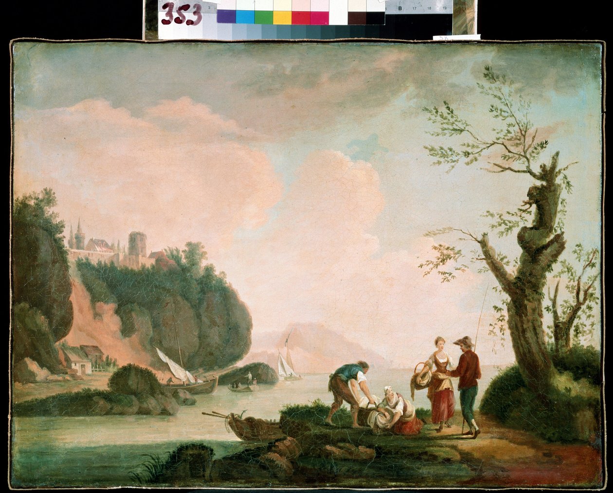 Rybacy. Obraz Simona Mathurina Lantarata (1729-1778). Olej na płótnie. Sztuka francuska, rokoko. Muzeum Sztuki Michaiła Kroszyckiego, Sewastopol (Sewastopol) Ukraina autorstwa Simon Mathurin Lantarat
