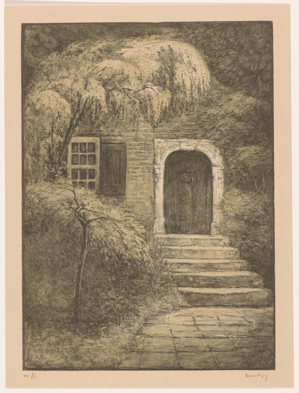 Drzwi z kamiennymi schodami Backdoor (tytuł oryginalny) autorstwa Simon Moulijn (signed by artist)