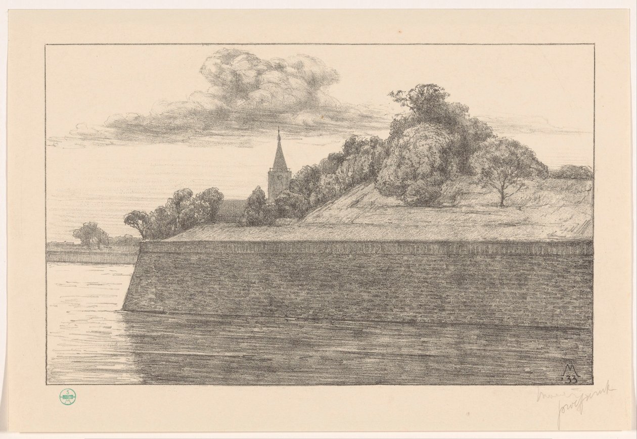 Widok na bastion Promers (tytuł oryginalny) Mury obronne Naarden (oryginalny tytuł serii) autorstwa Simon Moulijn (signed by artist)