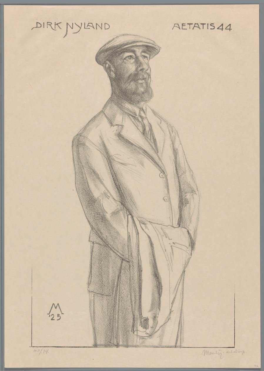 Portret Dirka Hidde Nijlanda z płaszczem na ramieniu autorstwa Simon Moulijn (signed by artist)