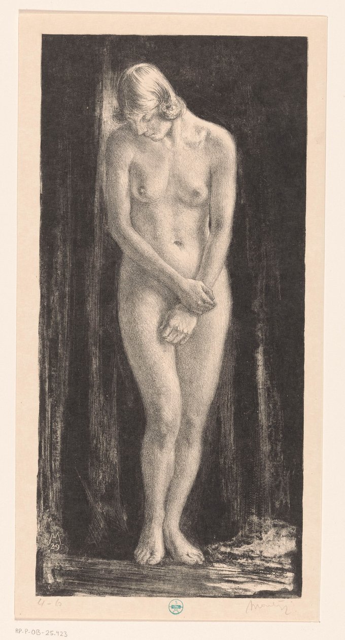 stojąca naga kobieta autorstwa Simon Moulijn (signed by artist)