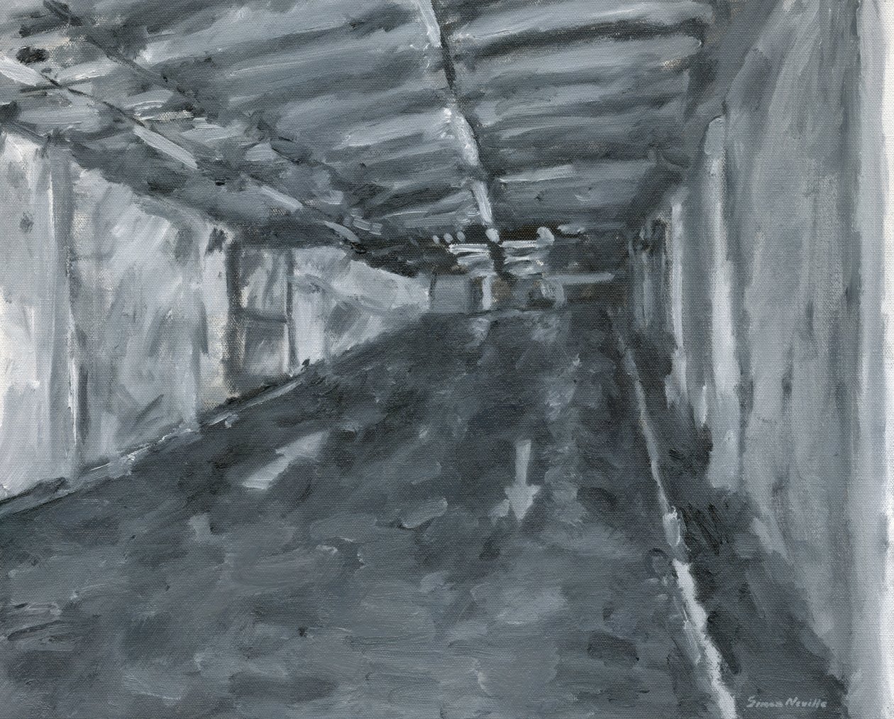 Wnętrze parkingu nr 11, 2023 (olej na płótnie) autorstwa Simon Neville