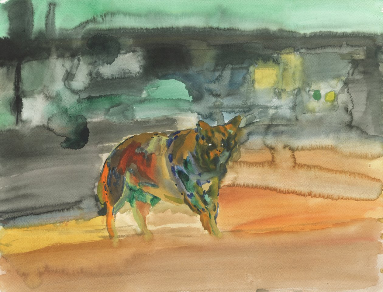 Miejski kojot, 2019 (akwarela i gwasz na papierze) autorstwa Simon Neville