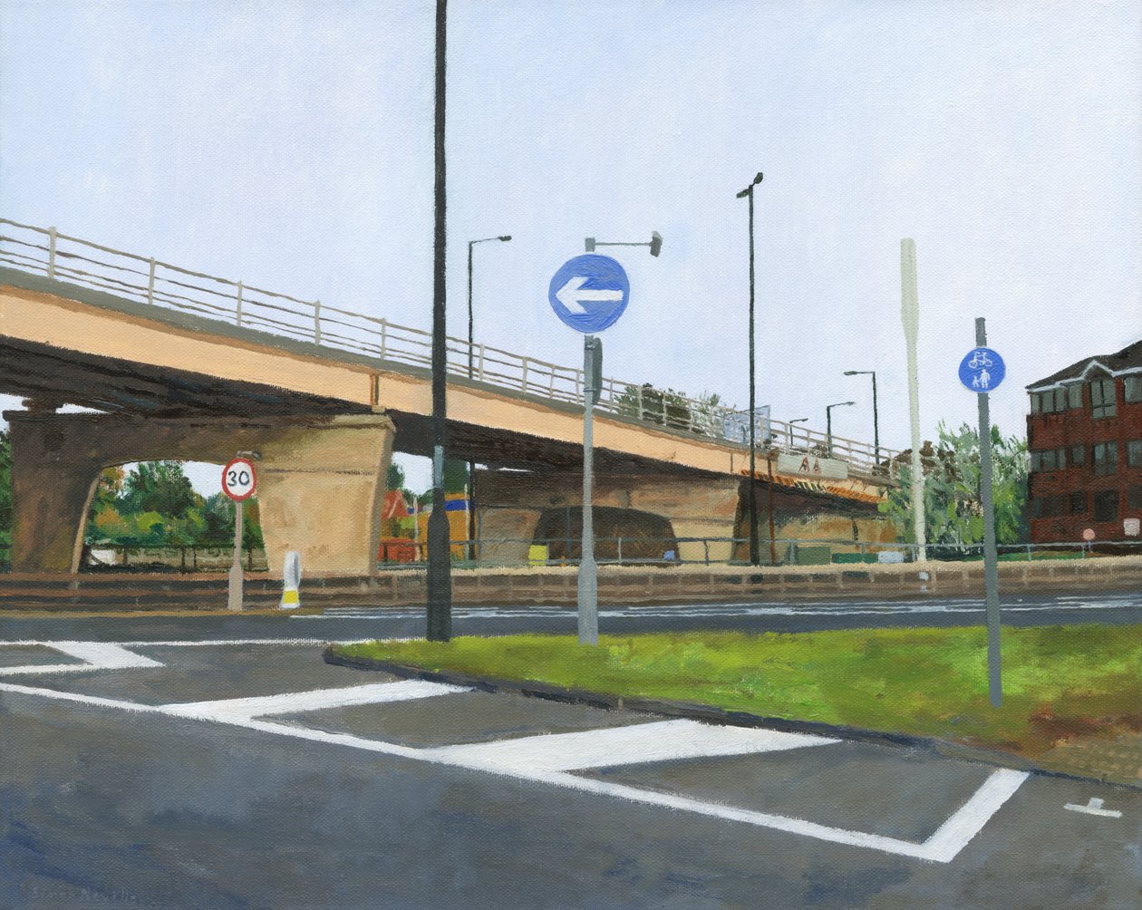 Betonowy wiadukt i skrzyżowanie, 2024 (olej na płótnie) autorstwa Simon Neville