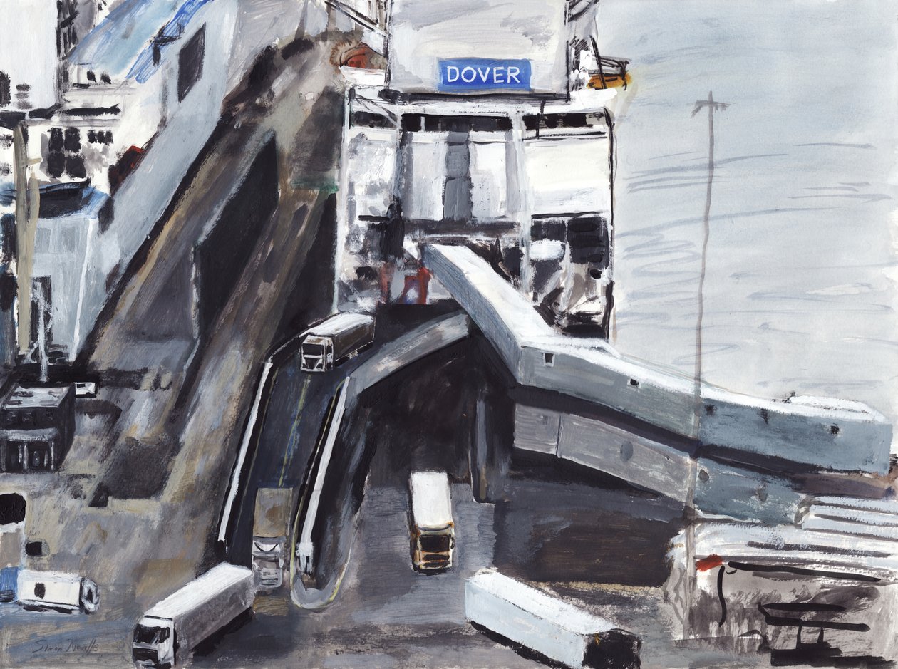 Dover, 2019 (akryl, akwarela, gwasz i tusz na papierze) autorstwa Simon Neville