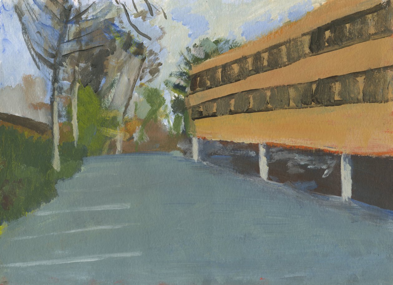 Biuro i parking, 2024 (akryl na papierze) autorstwa Simon Neville