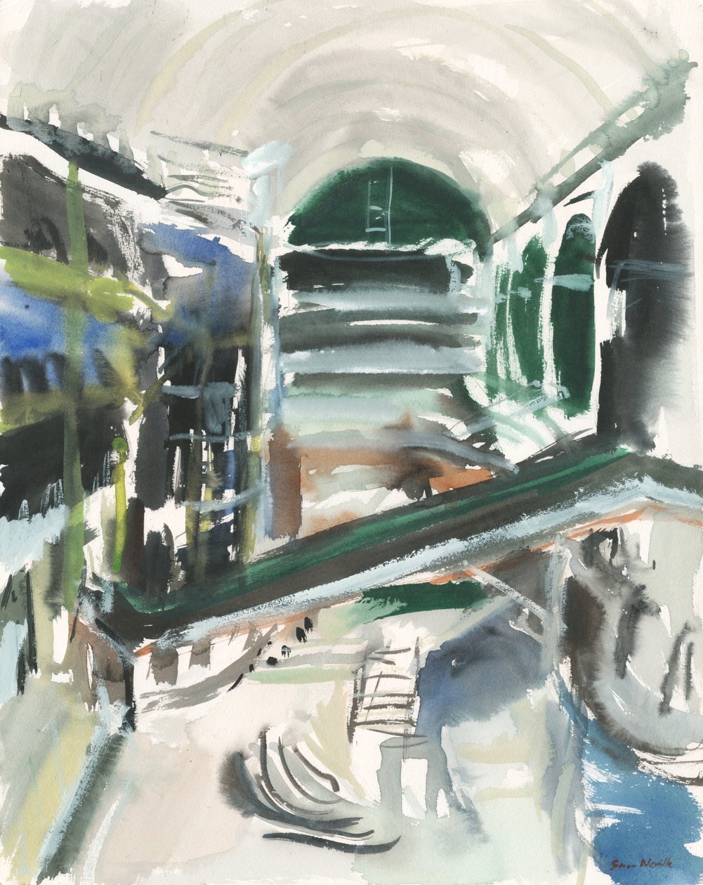 Centrum handlowe, 2019 (akwarela na papierze) autorstwa Simon Neville