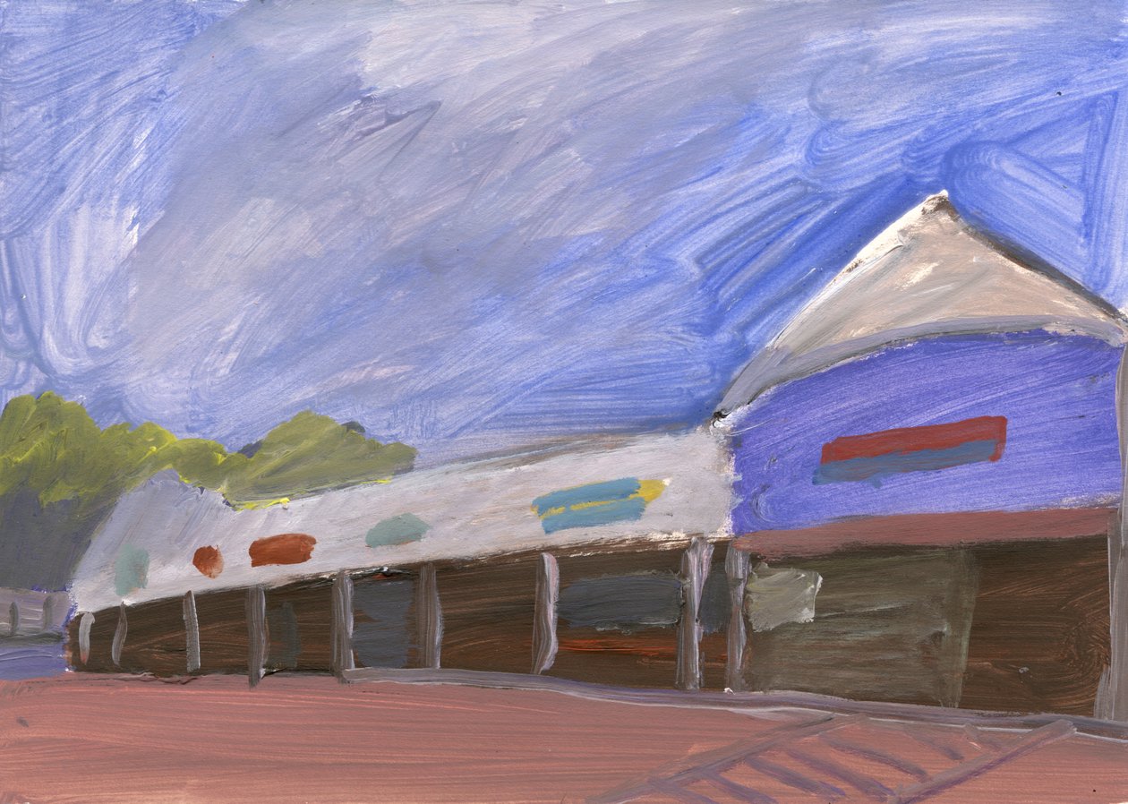 Strip Mall 4, 2023 (akryl na papierze) autorstwa Simon Neville