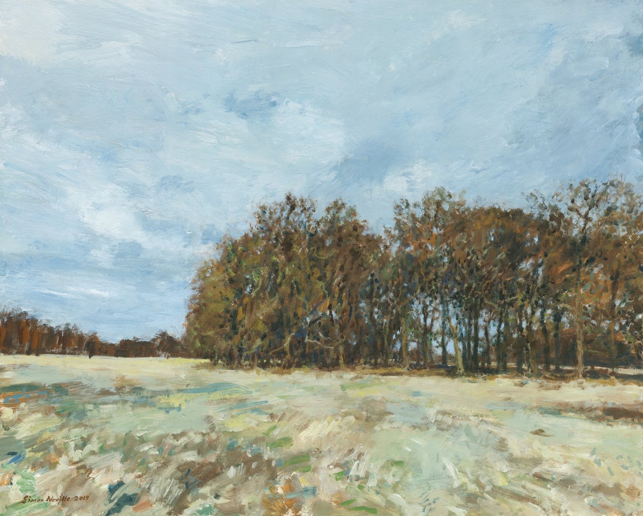 Woodland, Richmond Park, 2019 (olej na panelu) autorstwa Simon Neville
