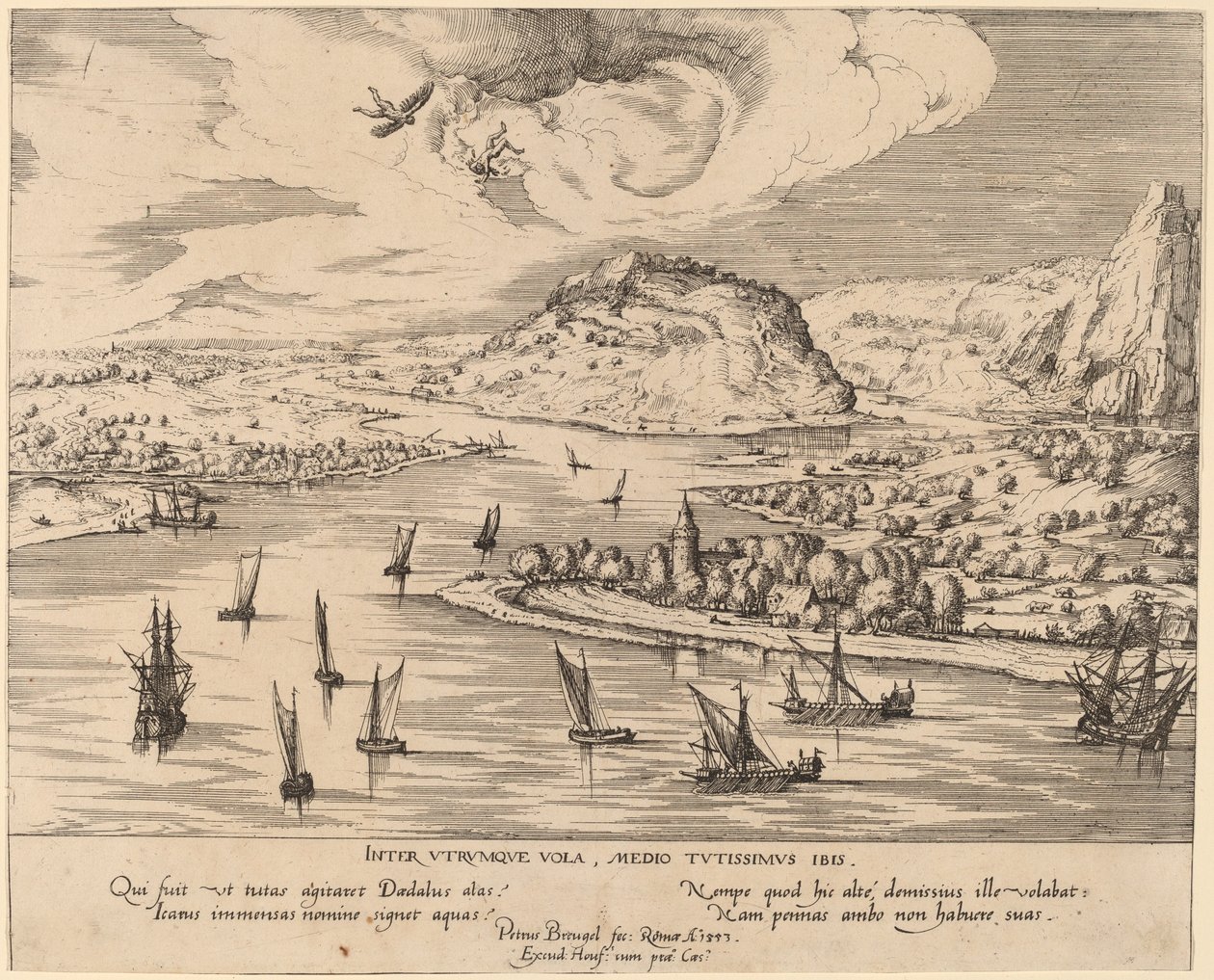 Krajobraz rzeczny z upadkiem Ikara autorstwa Simon Novellanus after Pieter Bruegel the Elder