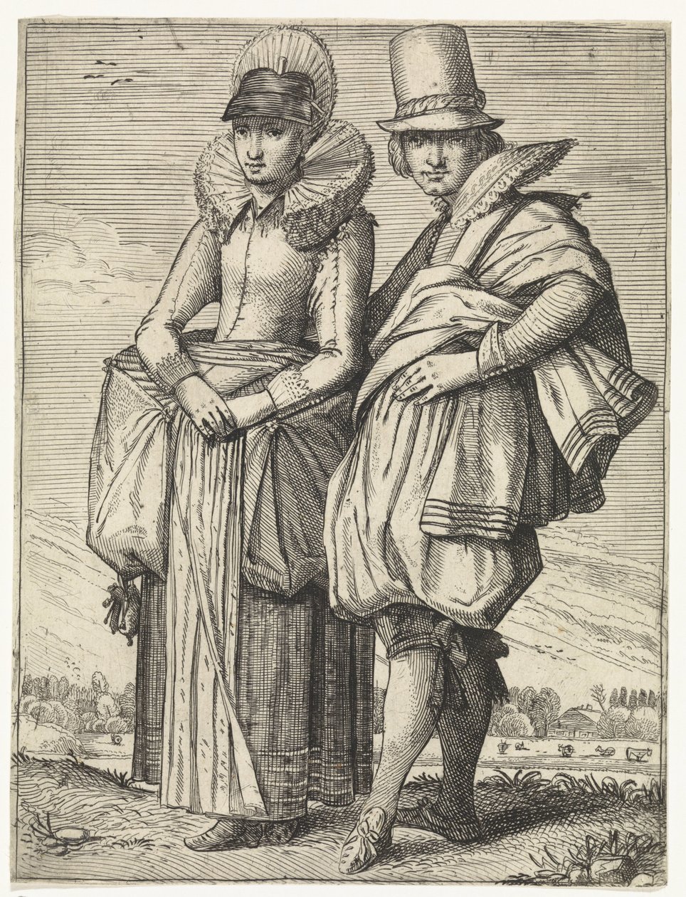 Mężczyzna i kobieta ubrani zgodnie z modą ok. 1625 r. autorstwa Simon Poelenburg (attributed to)
