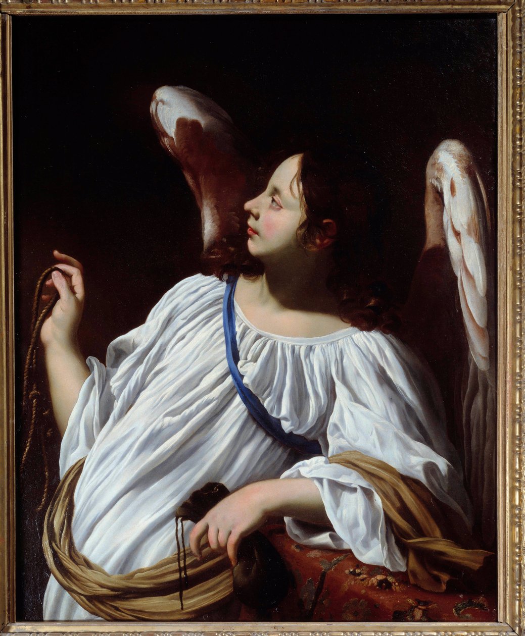 Anioł trzyma sznur i sakiewki z Męki Pańskiej Fragment obrazu Simona Voueta (1590-1649) Kolekcja prywatna z XVII wieku autorstwa Simon Vouet