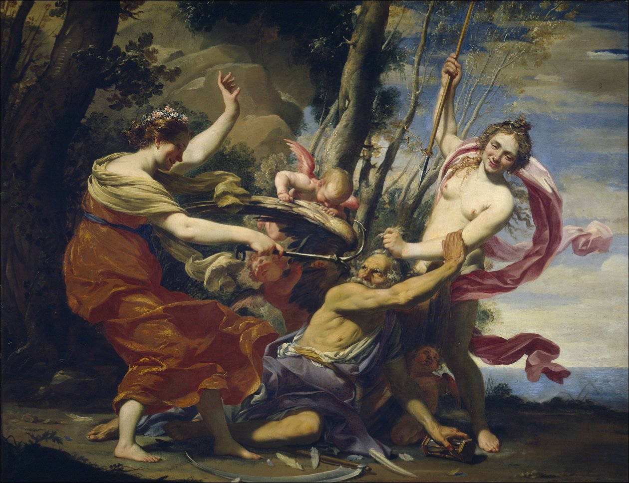 Ojciec Czas zwyciężony miłością, nadzieją i pięknem - Vouet, Simon (1590-1649) - 1627 - Olej na płótnie - 107x142 - Museo del Prado, Madryt autorstwa Simon Vouet