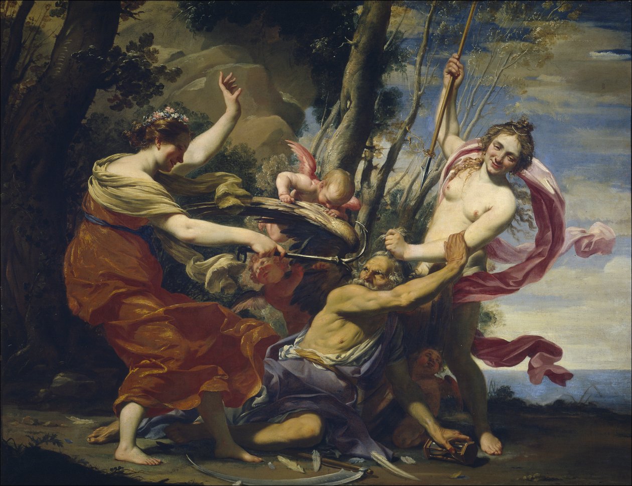 Ojciec Czas zwyciężony przez miłość, nadzieję i piękno, 1627 autorstwa Simon Vouet