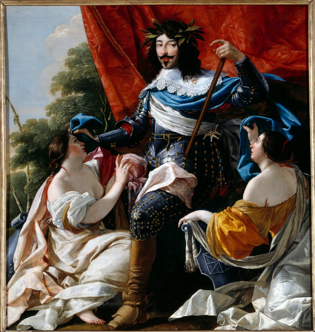 Reprezentacja króla Francji Ludwika XIII (1601-1643) pomiędzy alegoriami Francji i Nawarry Malarstwo warsztatu Simona Voueta (1590-1649) XVII w. nd. 1,79x1,41 m² autorstwa Simon Vouet
