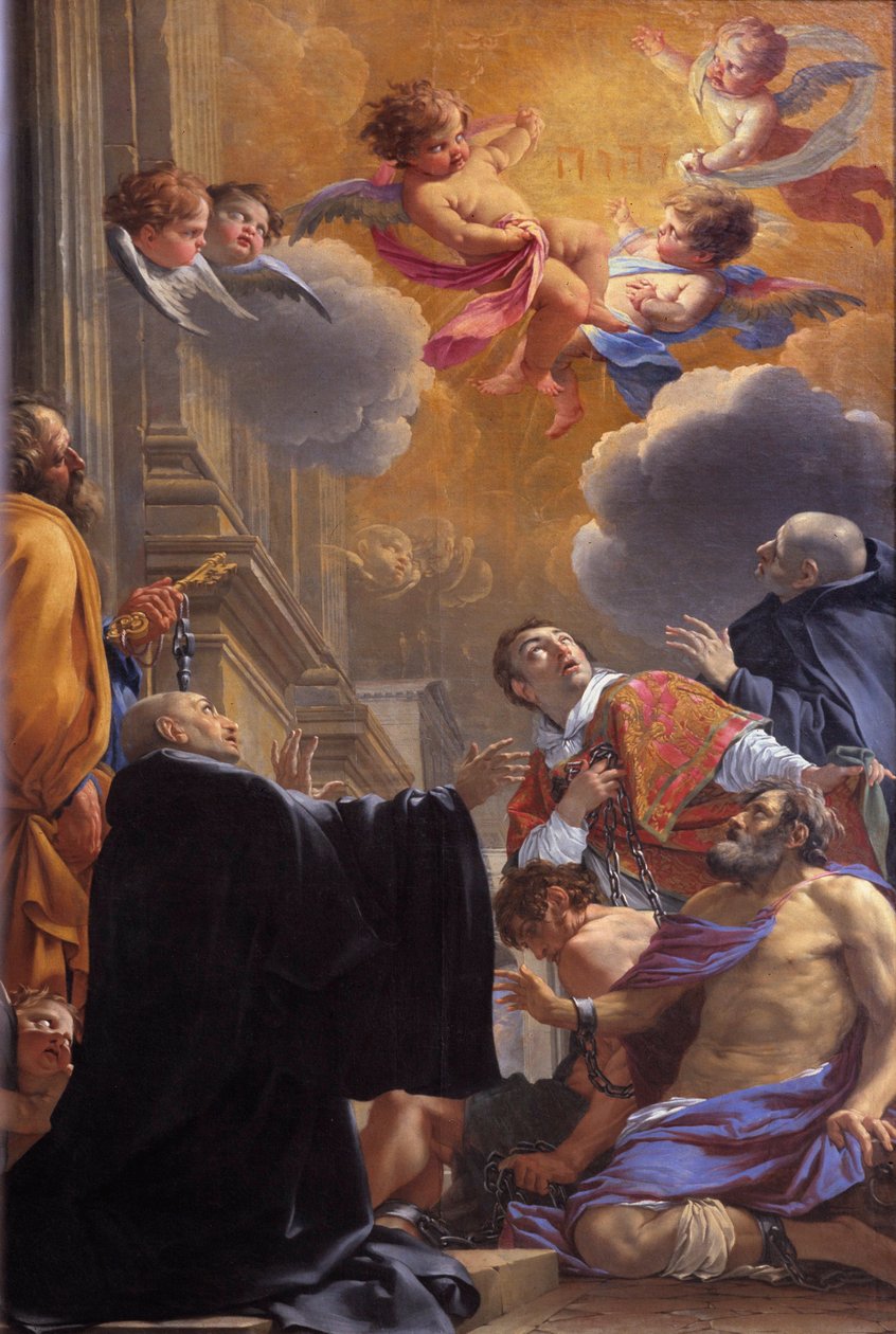 Saint Merry (lub Saint Mederic), Eveque de Paris (VII w.) wyprowadzanie więźniów Obraz Simona Voueta (1590-1649) 1640 Kościół Saint Merri (Merry), Paryż autorstwa Simon Vouet